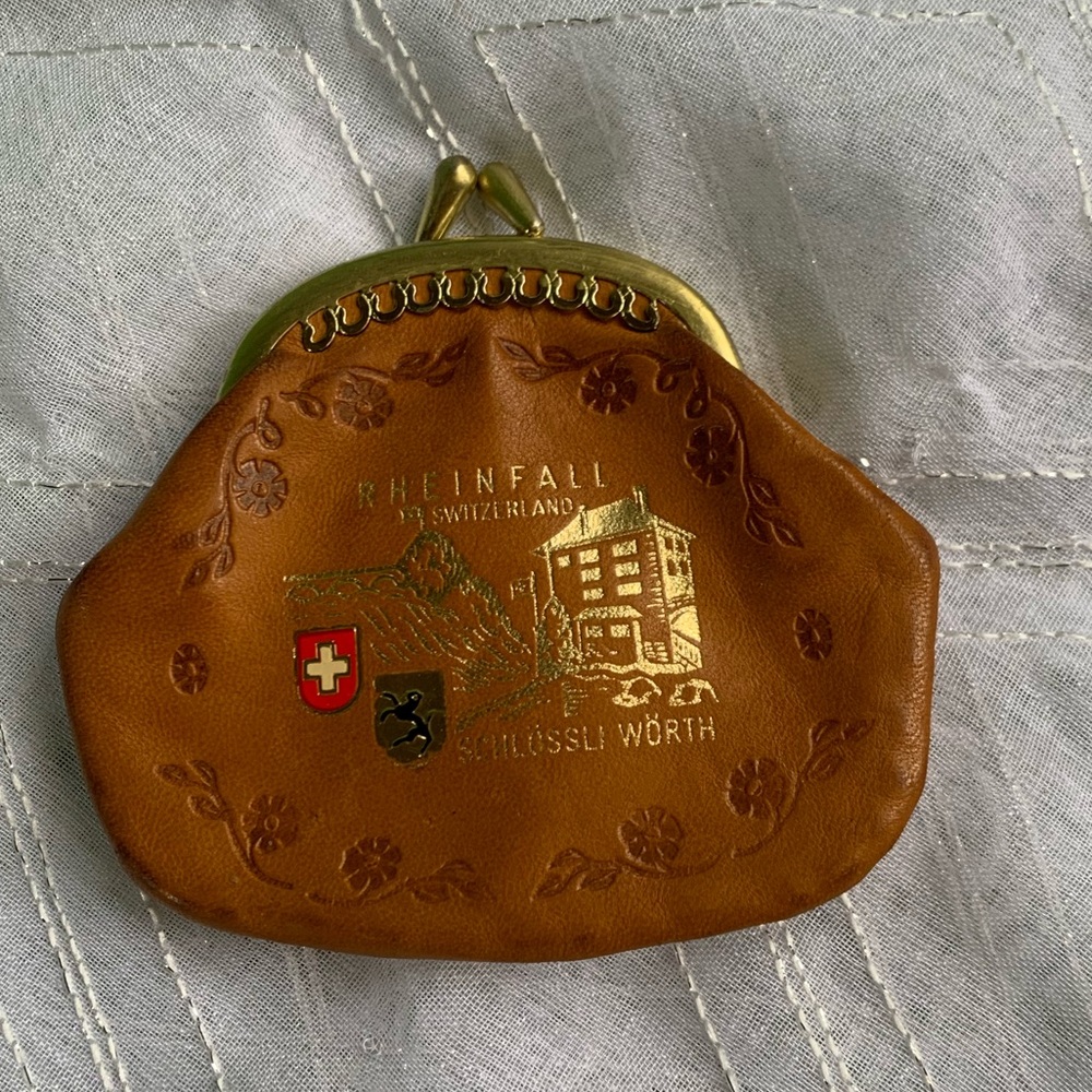 Brown Leather Coin Purse  Vintage Rheinfall Switzerland